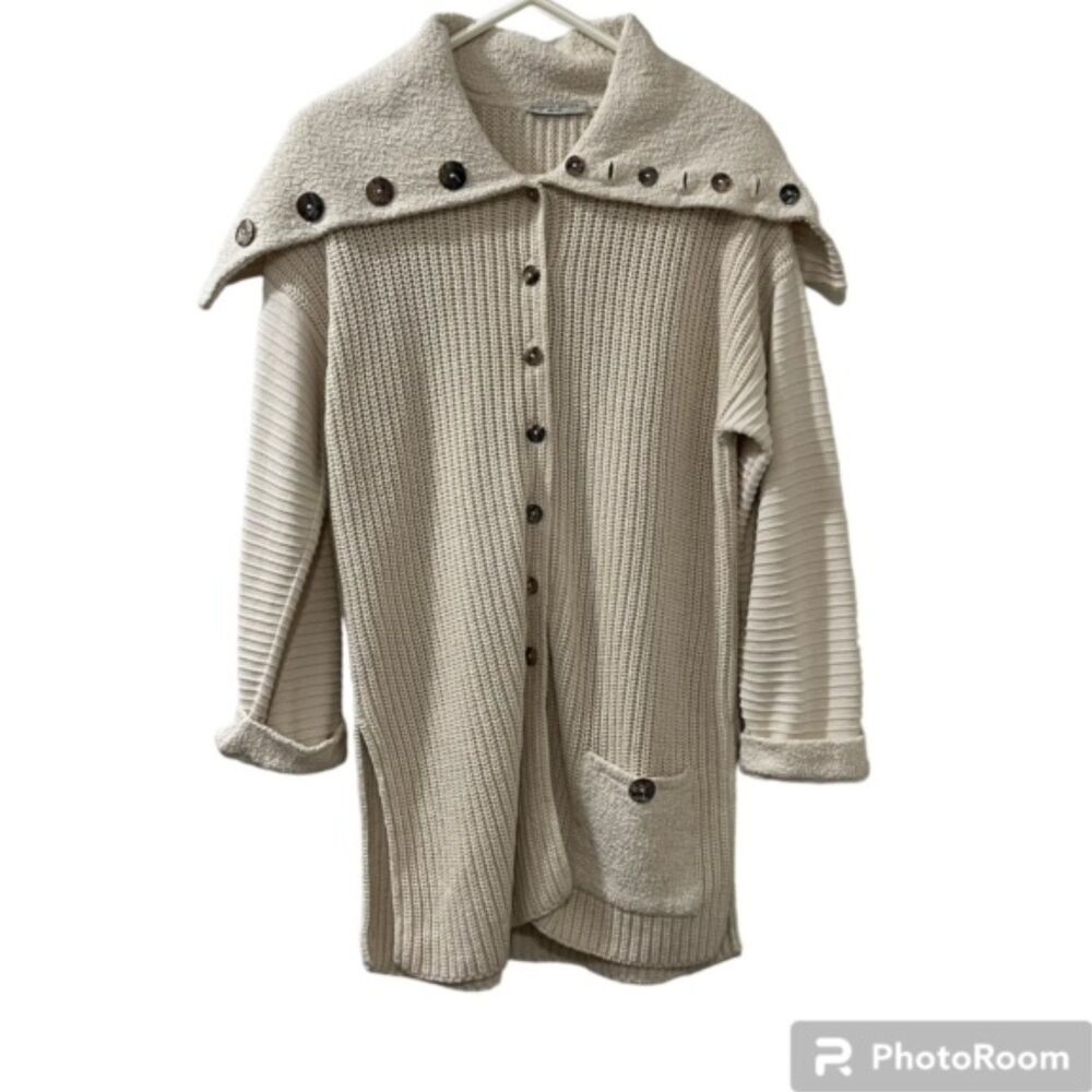 Margaret Winters Womens S Ivory Cotton Cape Collar Cardigan Art To Wear USA